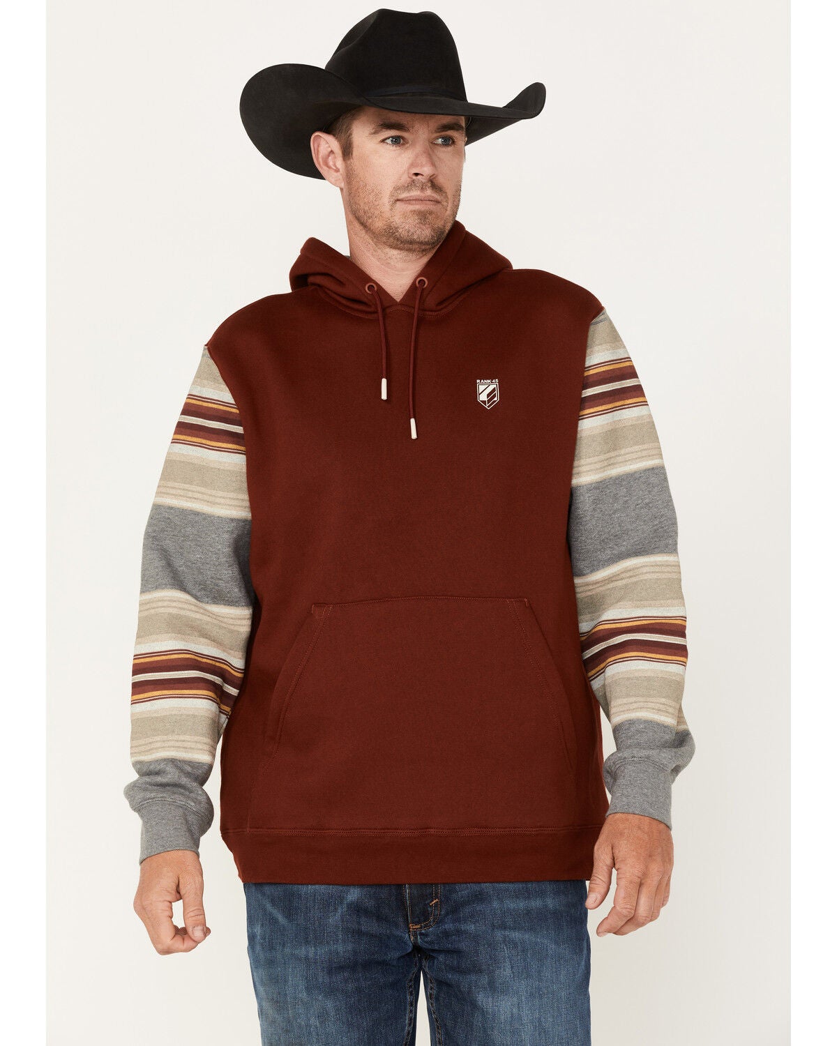 Image #1 - RANK 45&reg; Men's Stripe Sleeve Logo Hooded Sweatshirt, , hi-res