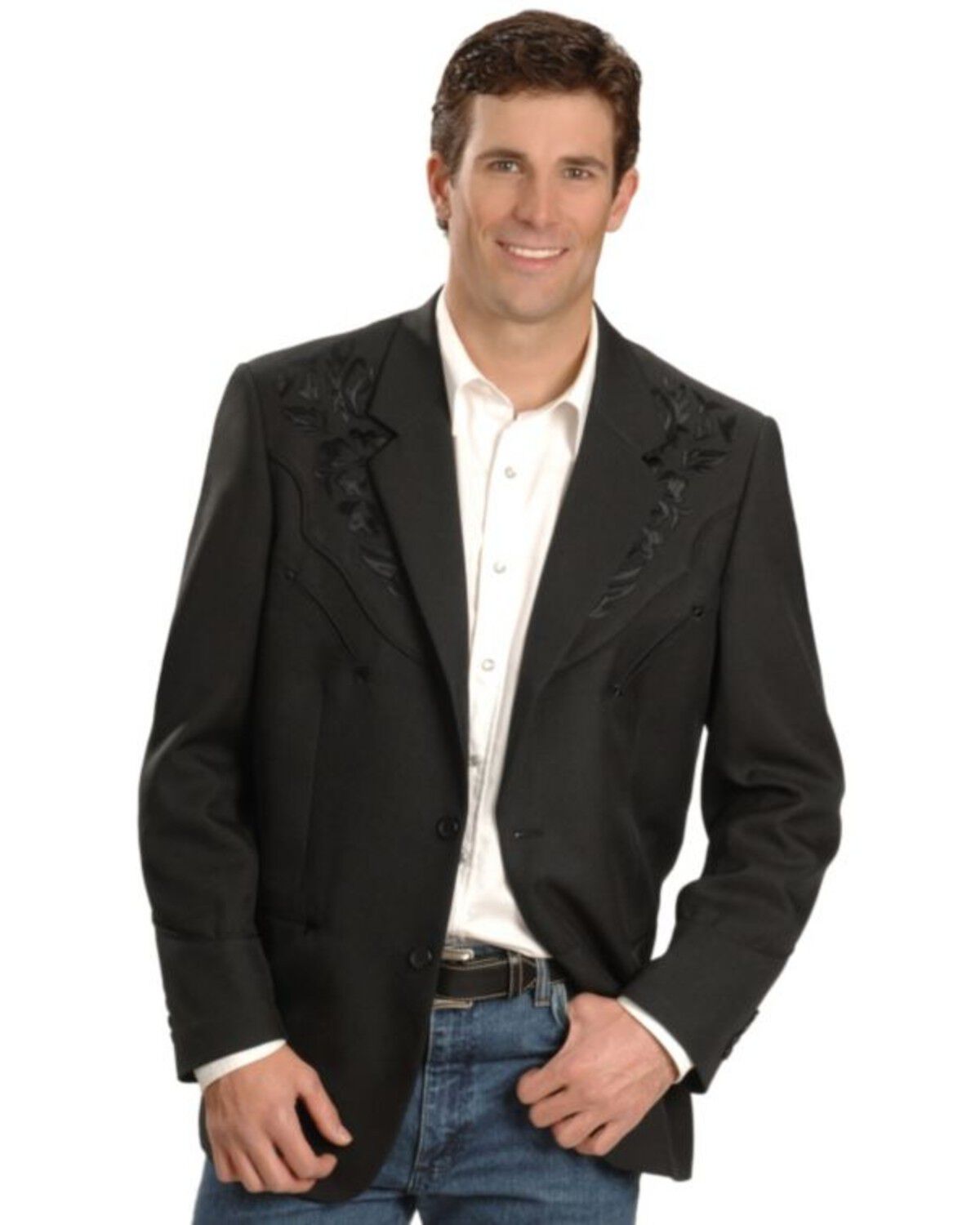 Scully Black Floral Embroidered Western Jacket - Big & Tall, Black, hi-res