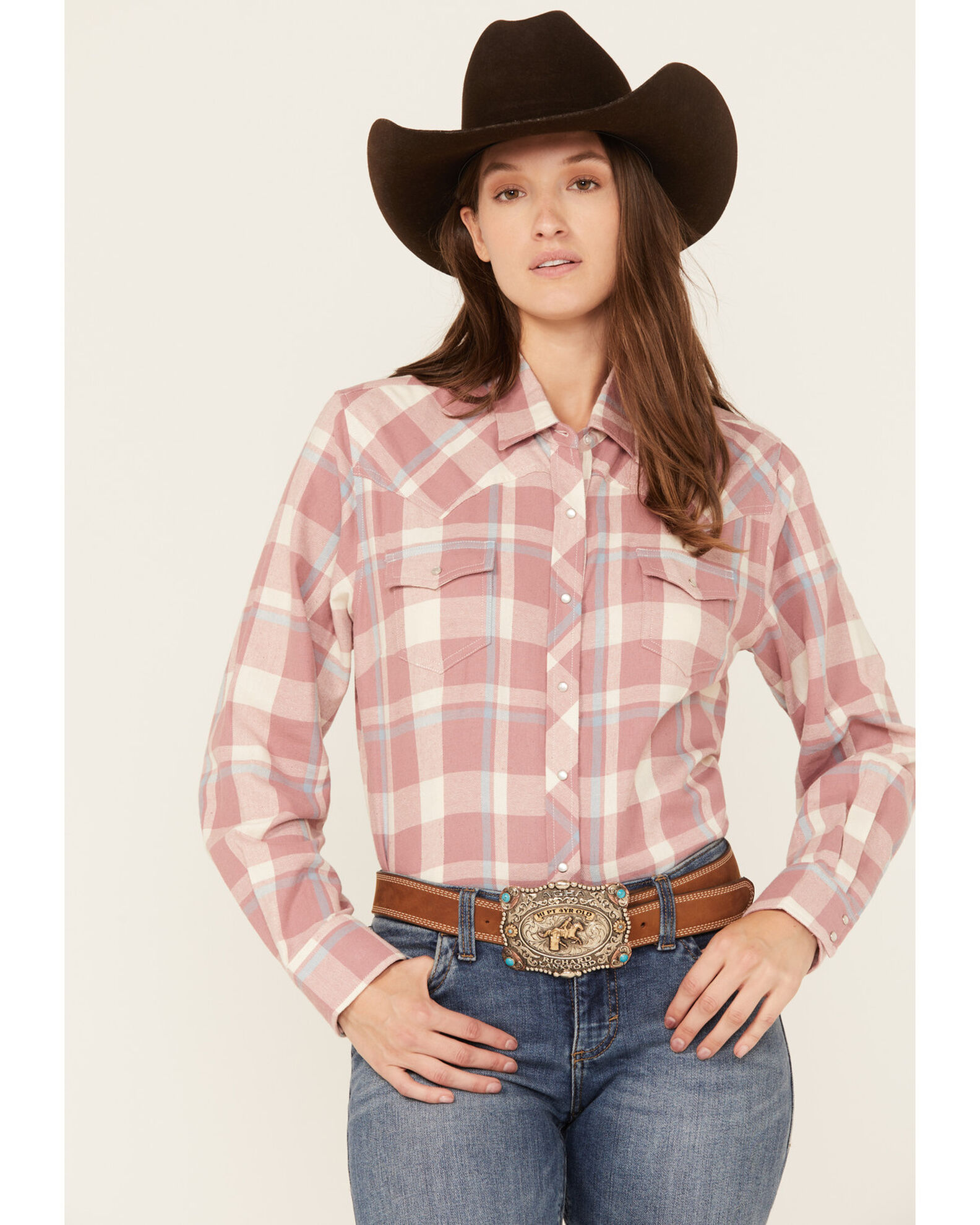 Ely Walker Women s Plaid Print Long Sleeve Pearl Snap Flannel Shirt Country Outfitter