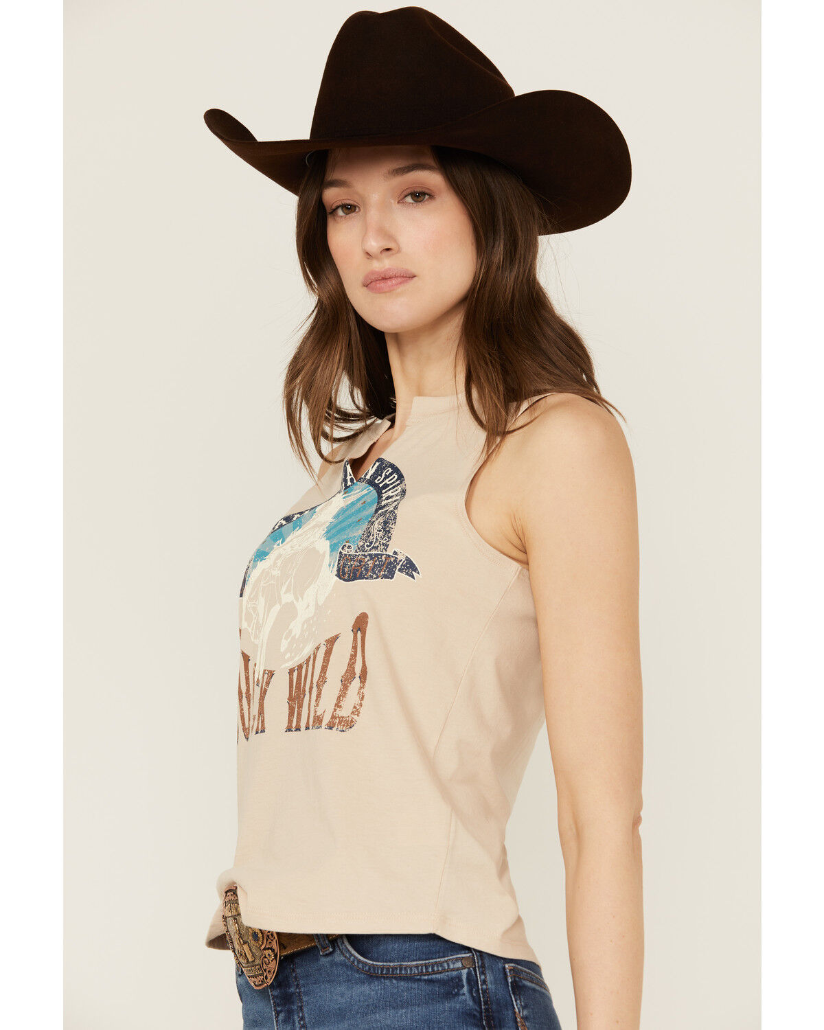 Image #2 - Shyanne Women's Buck Wild Sleeveless Graphic Tank, Taupe, hi-res