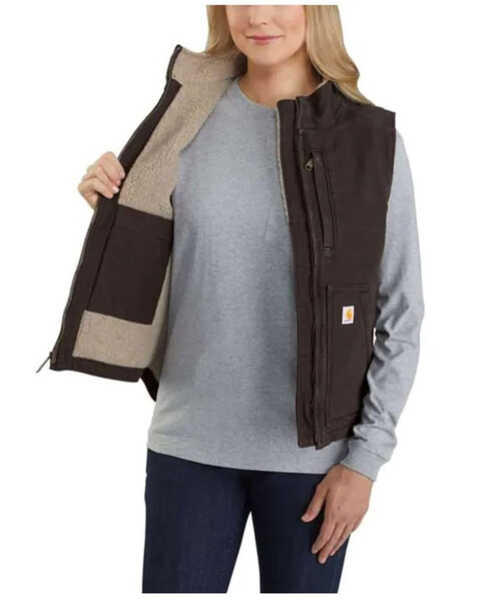 Image #2 - Carhartt Women's Taupe Washed Duck Sherpa Lined Vest , Taupe, hi-res