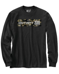 Carhartt Men's Black Camo USA Flag Graphic Midweight Long Sleeve Work T-Shirt , Black, hi-res