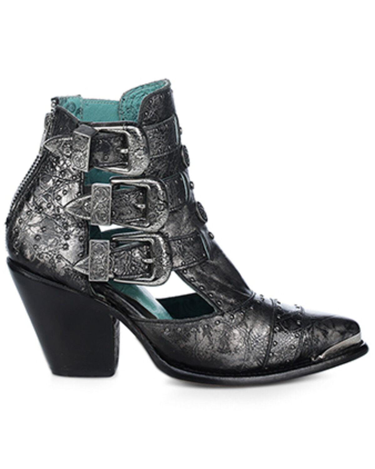 Image #2 - Corral Women's Studded Metallic Fashion Booties - Round Toe, Silver, hi-res