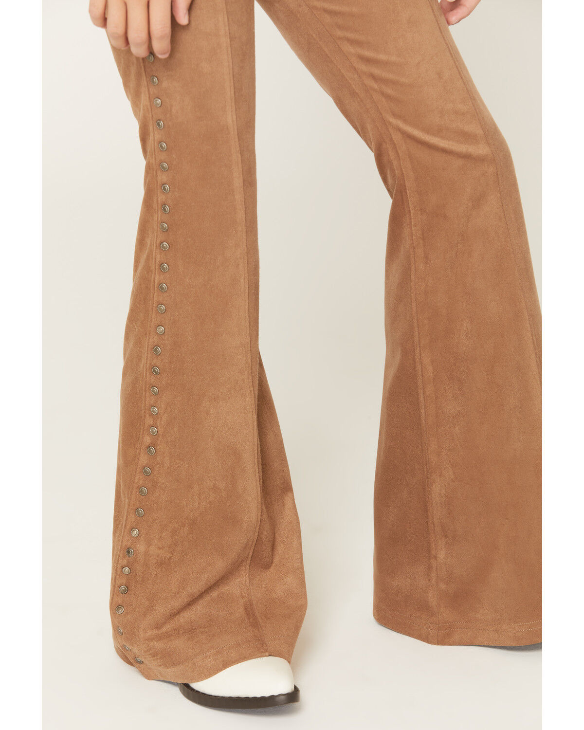 Image #2 - Shyanne Girls' Studded Side Seam Faux Suede Flare Pants, Coffee, hi-res