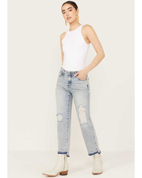 Image #1 - Cleo + Wolf Women's Light Wash High Rise Straight Cropped Jeans, Light Medium Wash, hi-res