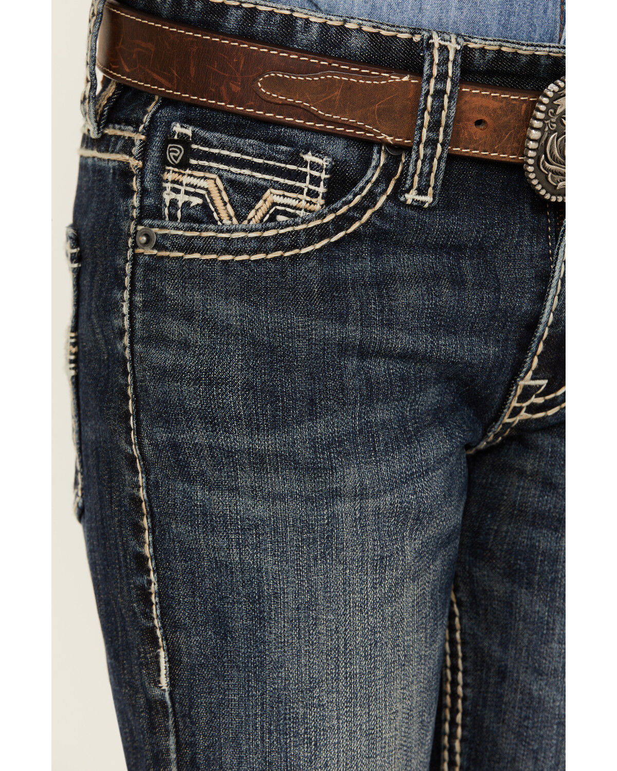 Image #2 - Rock & Roll Denim Boys' Dark Vintage Wash Stretch Bootcut Jeans, Blue, hi-res