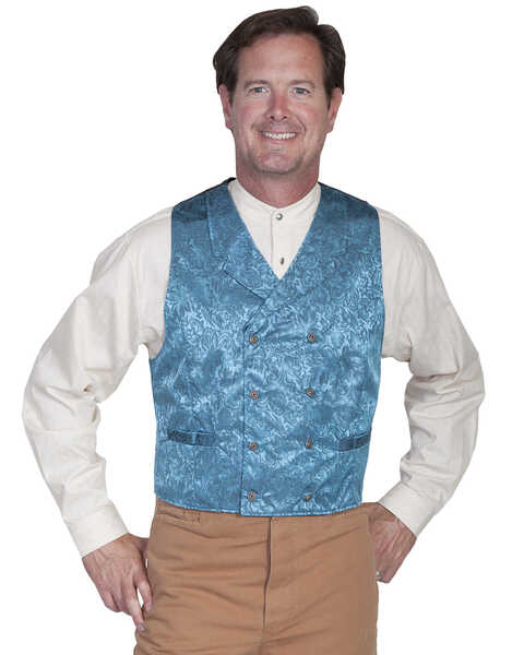 Image #1 - Wahmaker by Scully Floral Silk Double Breasted Vest - Big & Tall, Aqua, hi-res