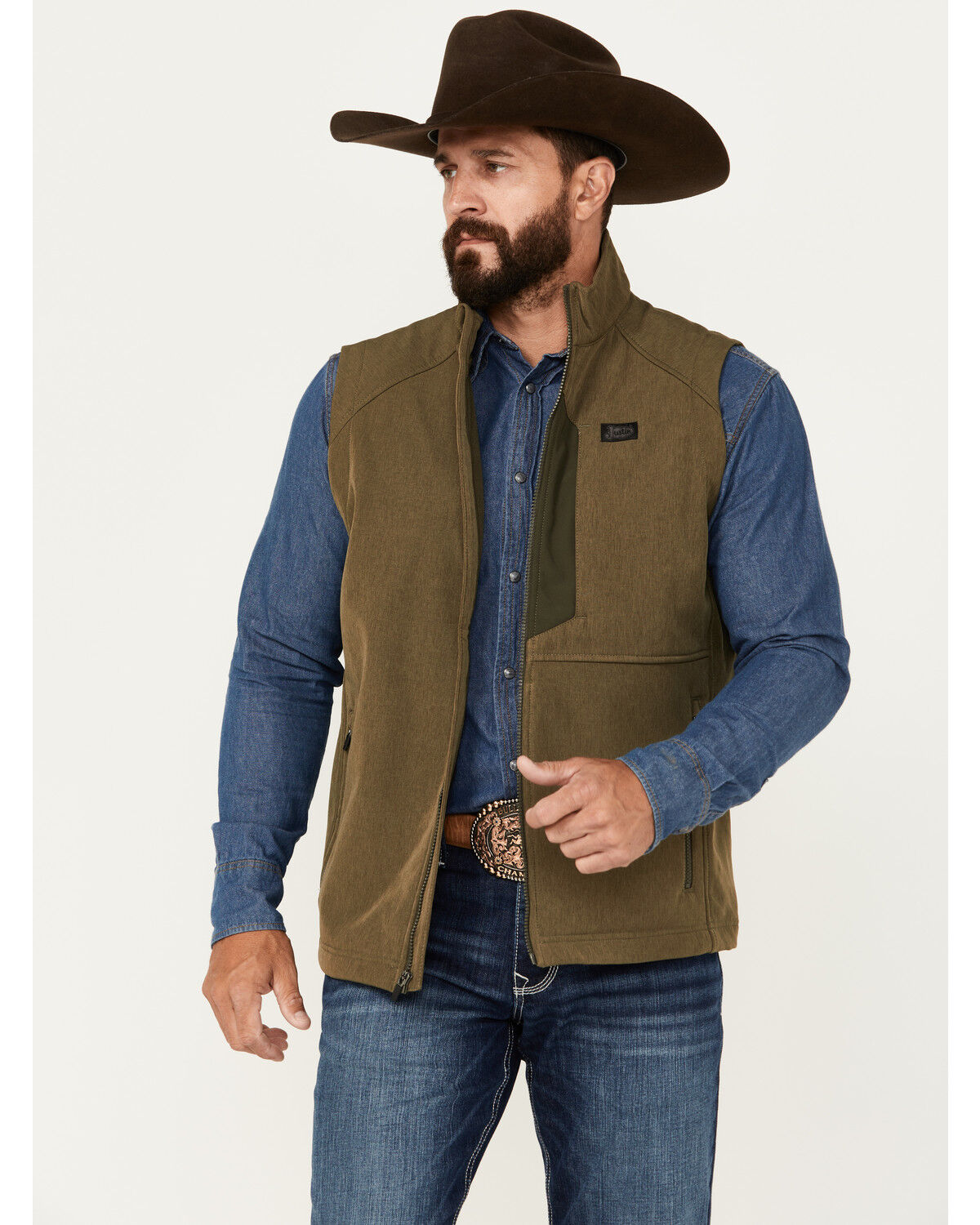 Image #1 - Justin Men's Austin Softshell Vest, Olive, hi-res