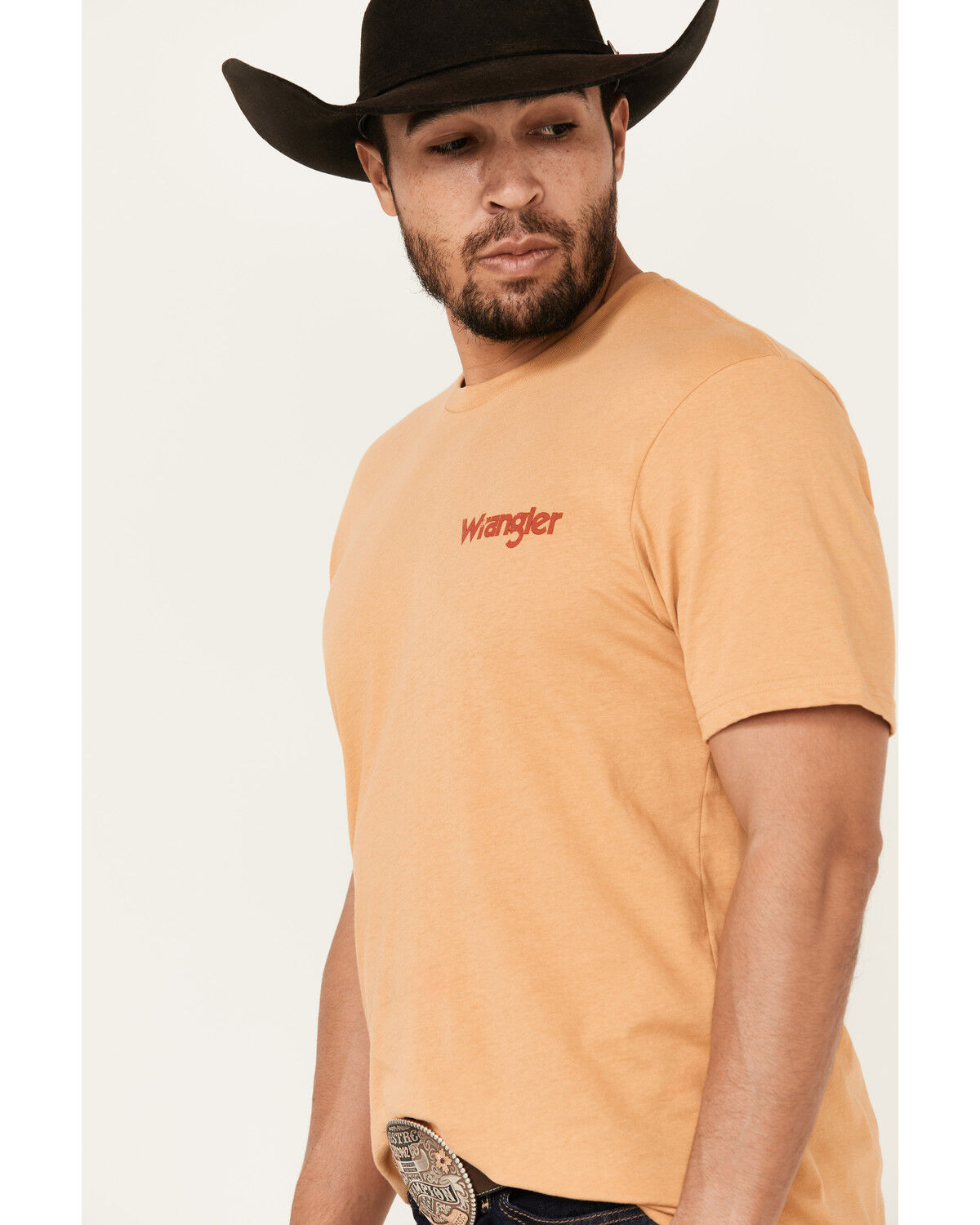 Image #3 - Wrangler Men's Boot Barn Exclusive Bucking Cowboy Short Sleeve Graphic T-Shirt, Gold, hi-res