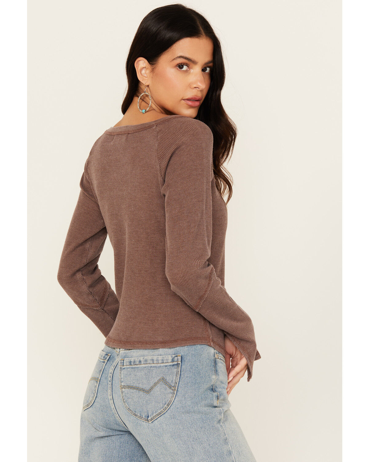 Image #4 - Cleo + Wolf Women's Dawson Thermal Long Sleeve Graphic Tee, Brown, hi-res