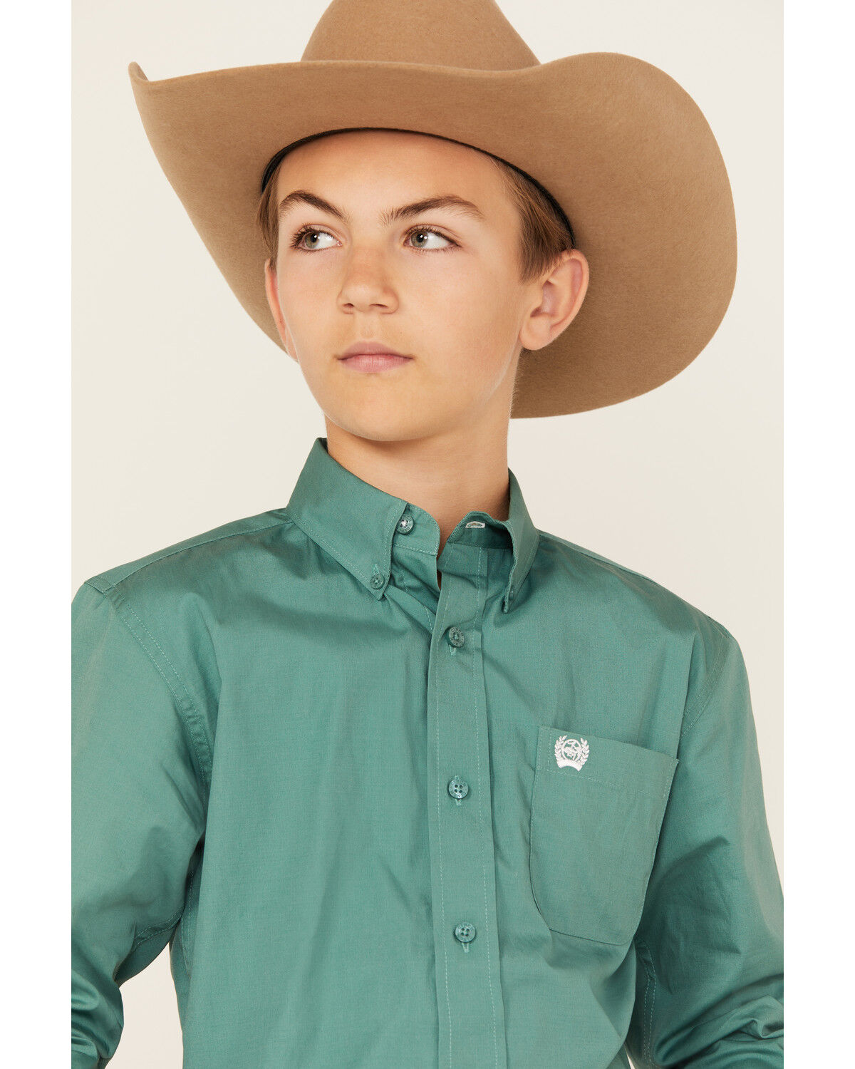 Image #2 - Cinch Boys' Solid Long Sleeve Button-Down Western Shirt, Green, hi-res