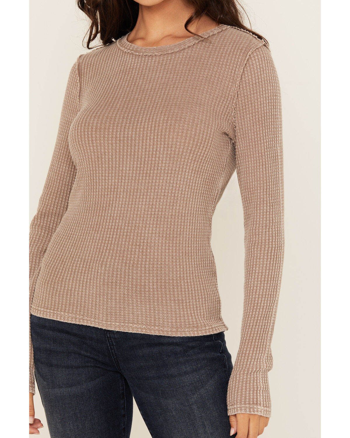 Image #3 - White Crow Women's Solid Long Sleeve Waffle Knit Shirt, Brown, hi-res