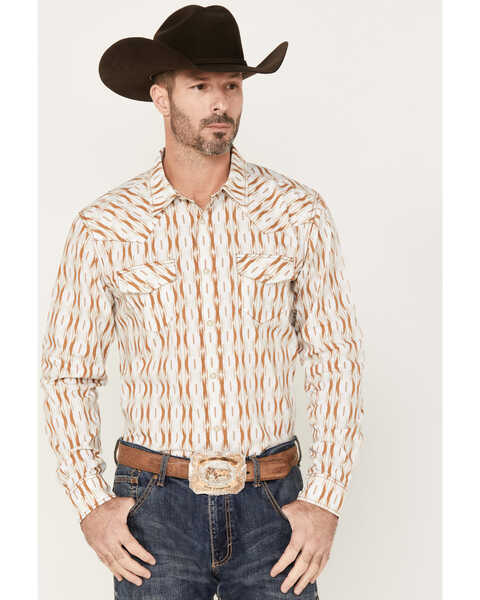 Gibson Men's Old Creek Geo Print Long Sleeve Snap Western Shirt, White, hi-res