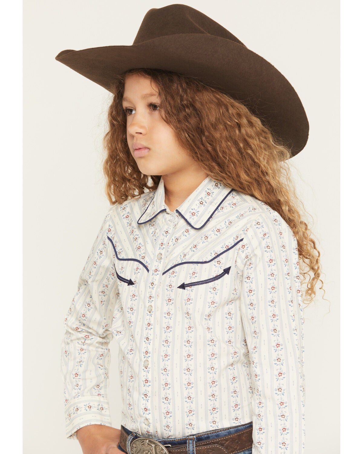 Image #2 - Ely Walker Girls' Wallpaper Floral Long Sleeve Pearl Snap Western Shirt, Off White, hi-res