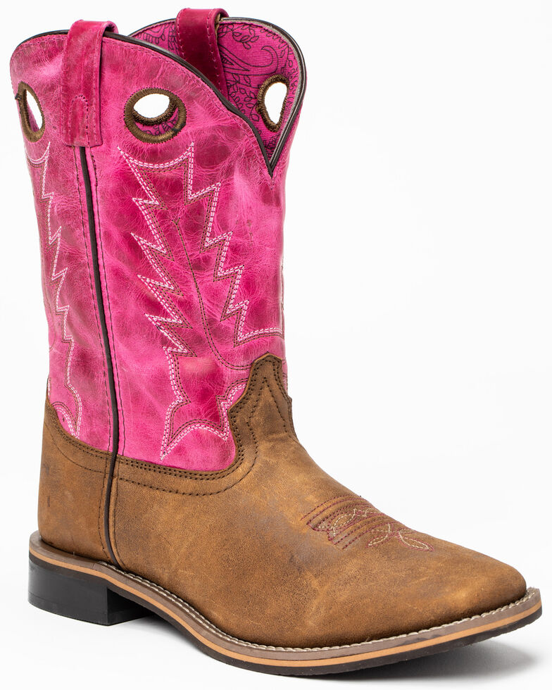 Shyanne Girls' Pink Top Western Boots - Square Toe, Brown/pink, hi-res