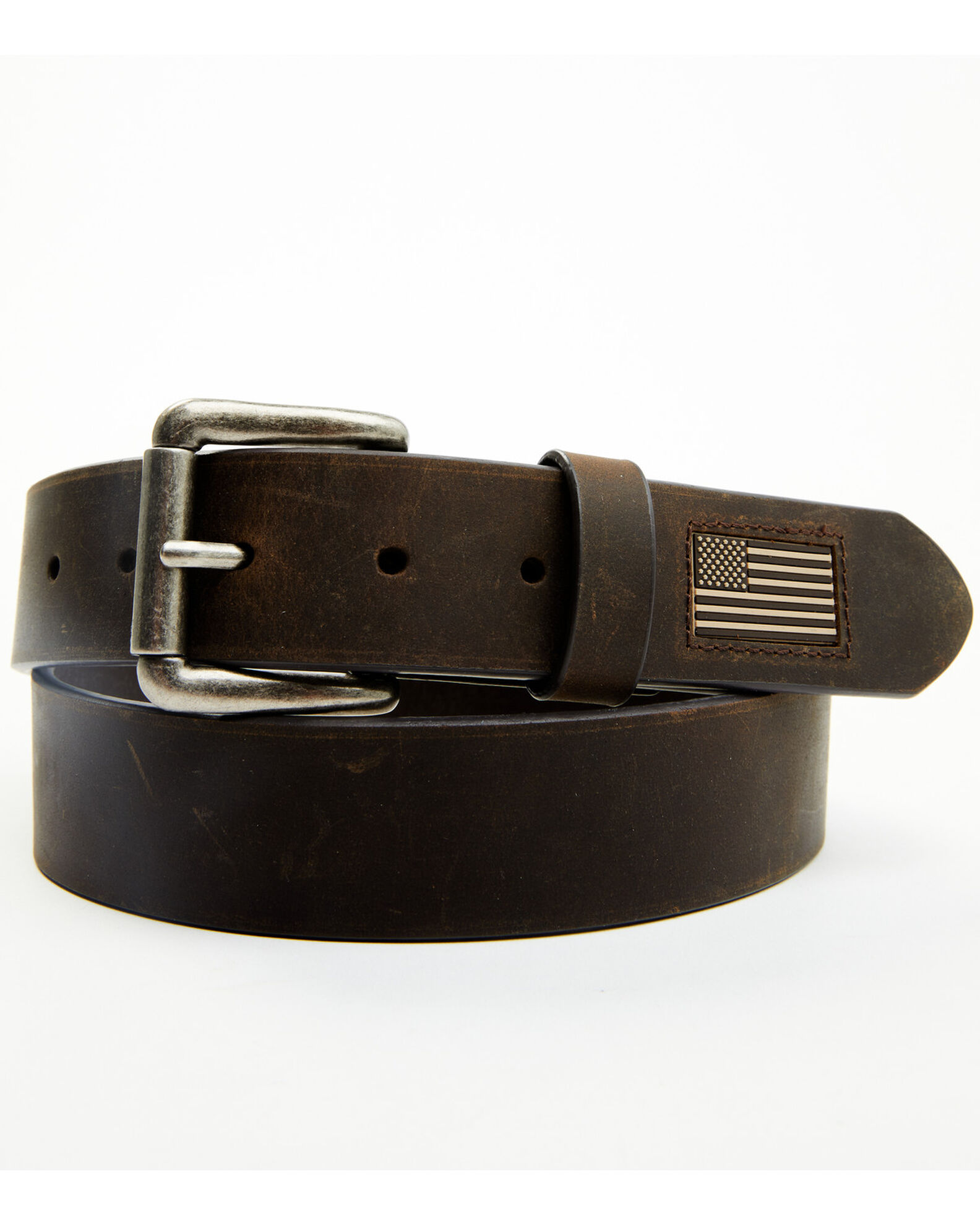 Image #2 - Hawx Men's Flag Tip Casual Leather Belt, Brown, hi-res