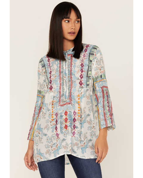 Johnny Was Women's Isla Embroidered Floral Print Tunic Blouse, No Color, hi-res