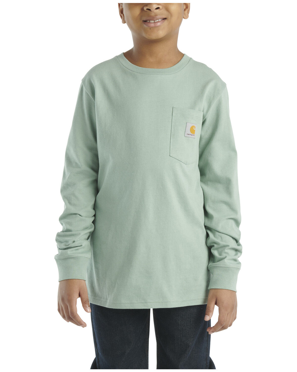 Image #2 - Carhartt Little Boys' Solid Bear Logo Long Sleeve Pocket T-Shirt, Green, hi-res