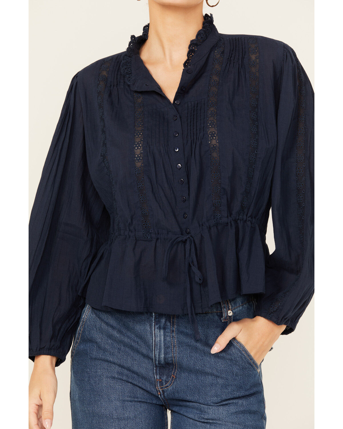 Image #3 - Free People Women's Best Of Me Long Sleeve Button-Down Blouse, Navy, hi-res