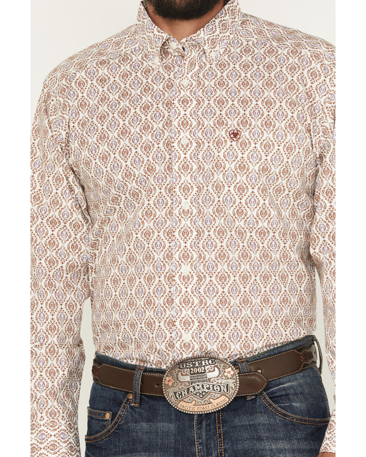 Image #3 - Ariat Men's Greely Medallion Print Long Sleeve Button-Down Western Shirt, Off White, hi-res