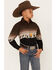 Image #1 - Panhandle Boys' Cactus Sunset Border Print Long Sleeve Snap Western Shirt, Black, hi-res