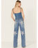 Image #1 - Vibrant Denim Women's Rhinestone Star High Rise Medium Wash Stretch Wide Leg Jeans, , hi-res