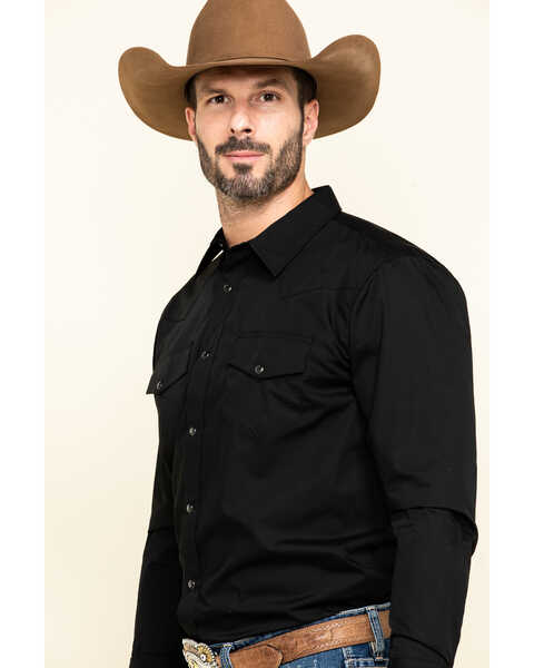 Image #3 - Gibson Men's Basic Solid Long Sleeve Pearl Snap Western Shirt, Black, hi-res