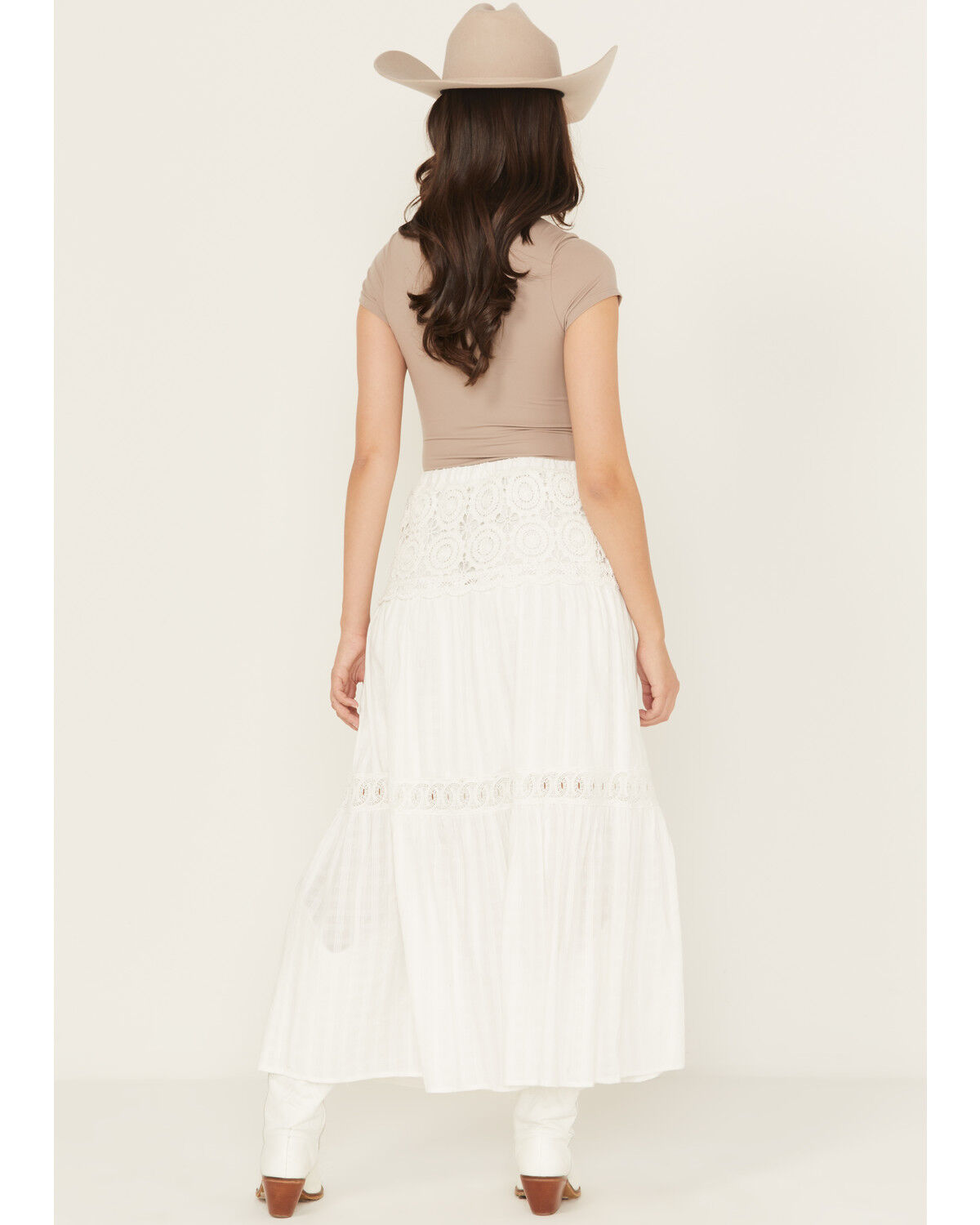 Image #3 - Miss Me Women's Crochet Lace Yoke Skirt, White, hi-res