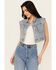 Image #1 - Vibrant Denim Women's Cropped Embellished Light Wash Denim Vest, Light Wash, hi-res