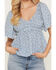 Image #3 - Yura Women's Boot Barn Exclusive Floral Print Smocked Front Short Sleeve Top, Blue, hi-res