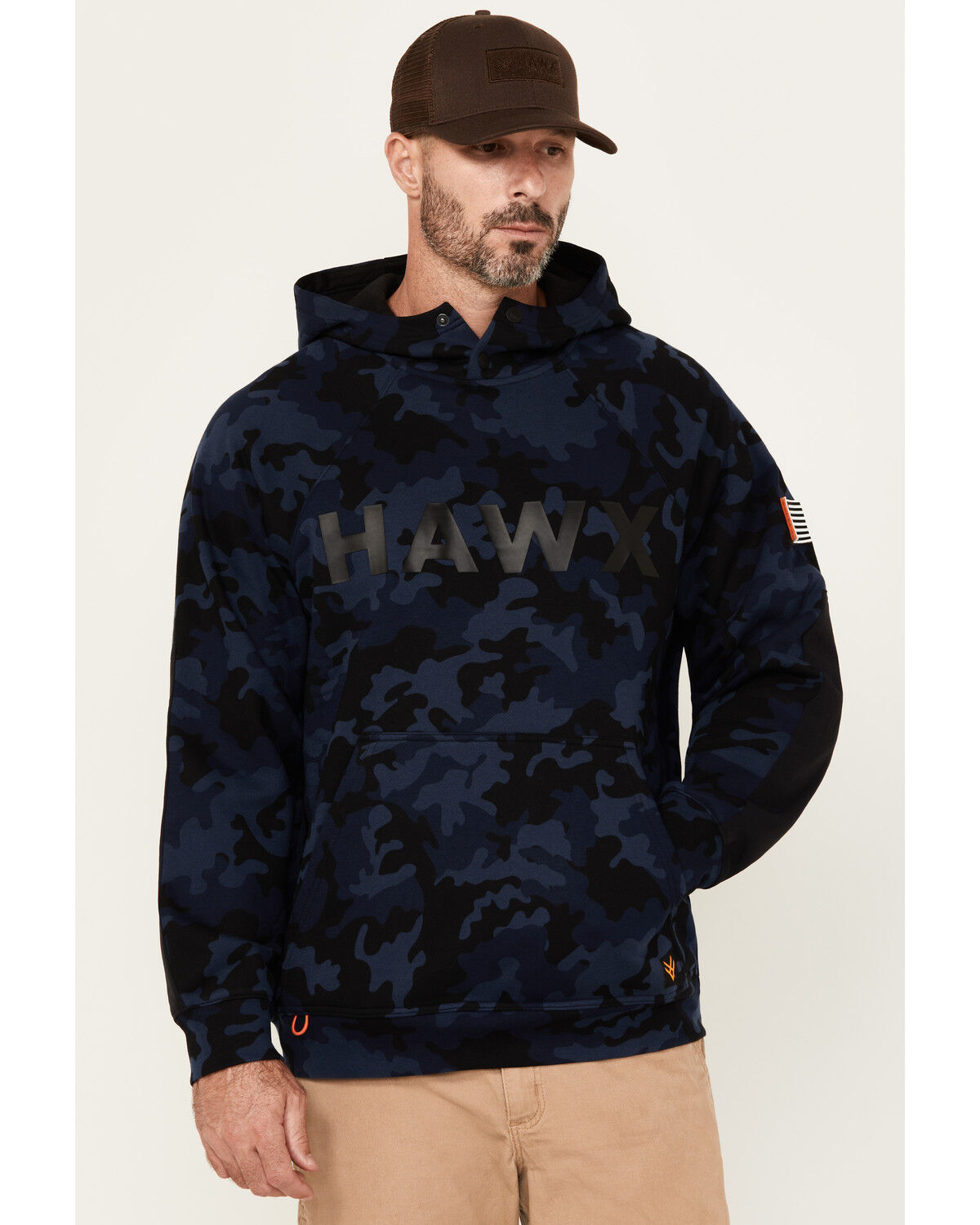 Image #1 - Hawx Men's Arlington Logo Camo Print Hooded Sweatshirt, Navy, hi-res
