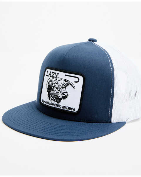 Image #1 - Lazy J Ranch Men's Willow Blue & White Large Patch Mesh-Back Ball Cap , Navy, hi-res
