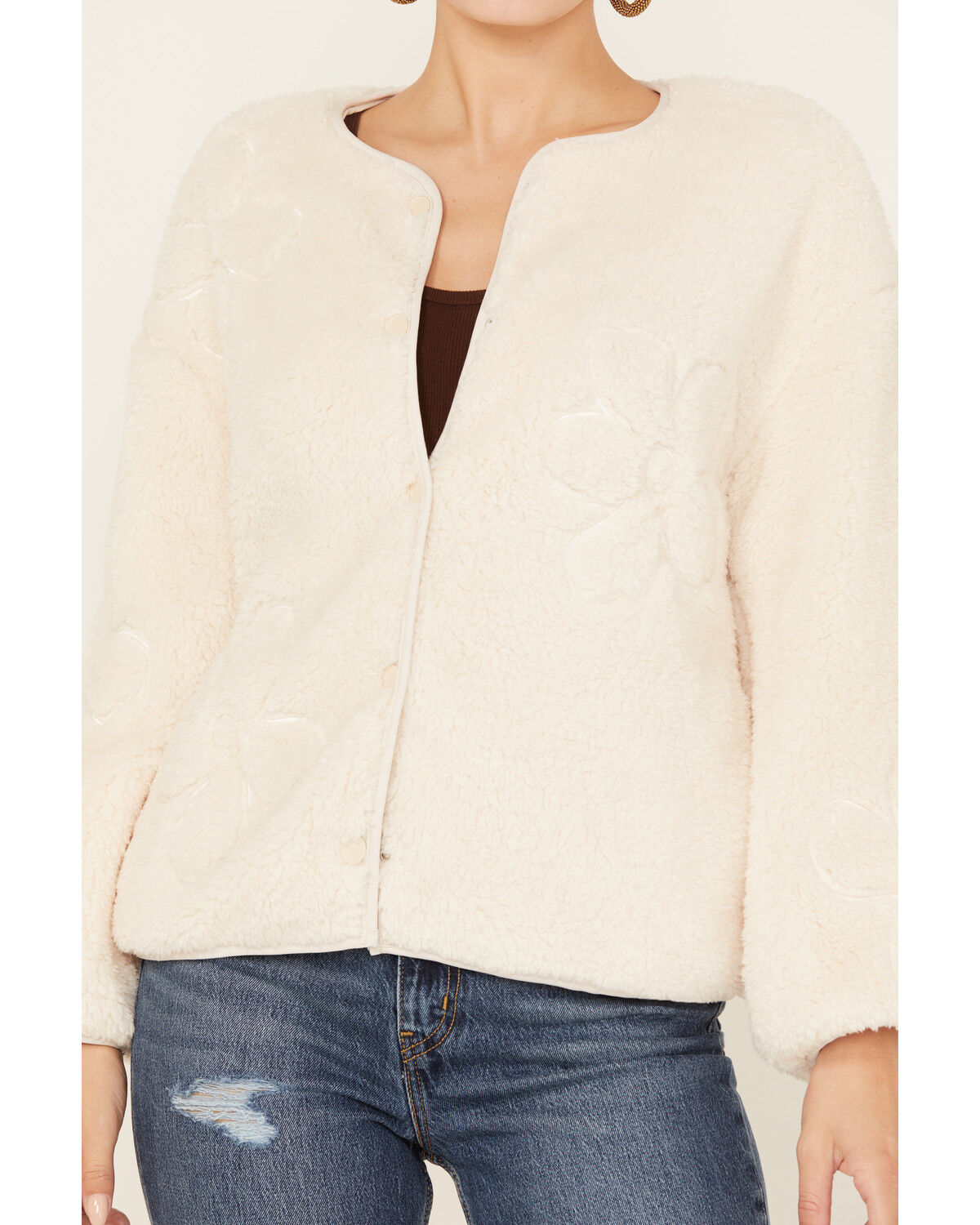 Image #3 - Sadie & Sage Women's Anna Flower Teddy Jacket Sweater, Cream, hi-res
