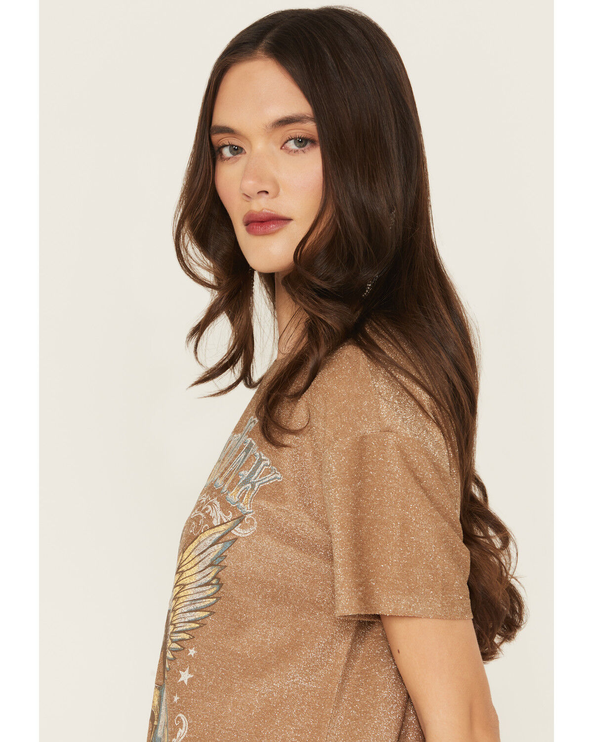 Image #2 - Blended Women's Honky Tonk Shimmer Short Sleeve Graphic Tee, Brown, hi-res