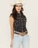 Image #1 - Cowgirl Hardware Women's Branded Print Sleeveless Rhinestone Snap Stretch Western Shirt, Black, hi-res