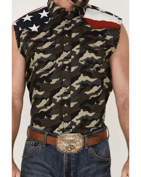 Cody James Men's Alpha Camo Print Bubba Sleeveless Snap Western Shirt , Camouflage, hi-res