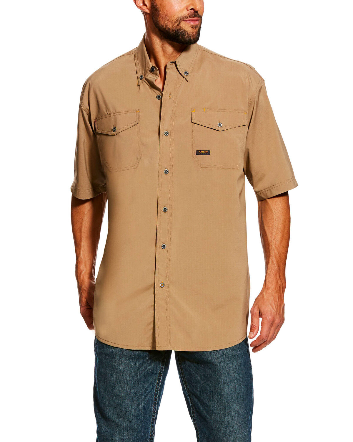 Image #1 - Ariat Men's Rebar Made Tough VentTEK Short Sleeve Work Shirt, Beige/khaki, hi-res
