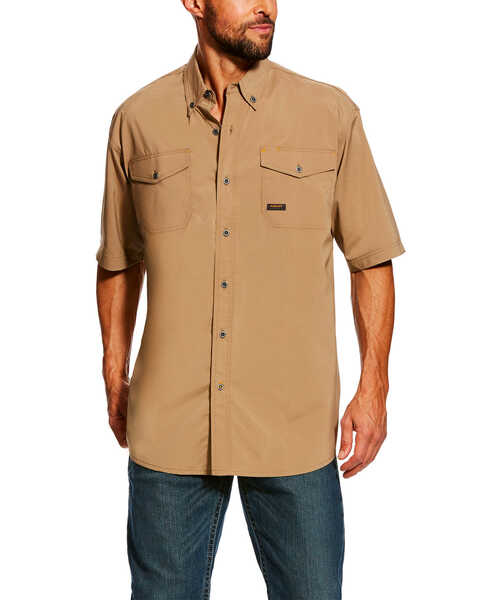 Ariat Men's Rebar Made Tough Vent Short Sleeve Work Shirt , Beige/khaki, hi-res