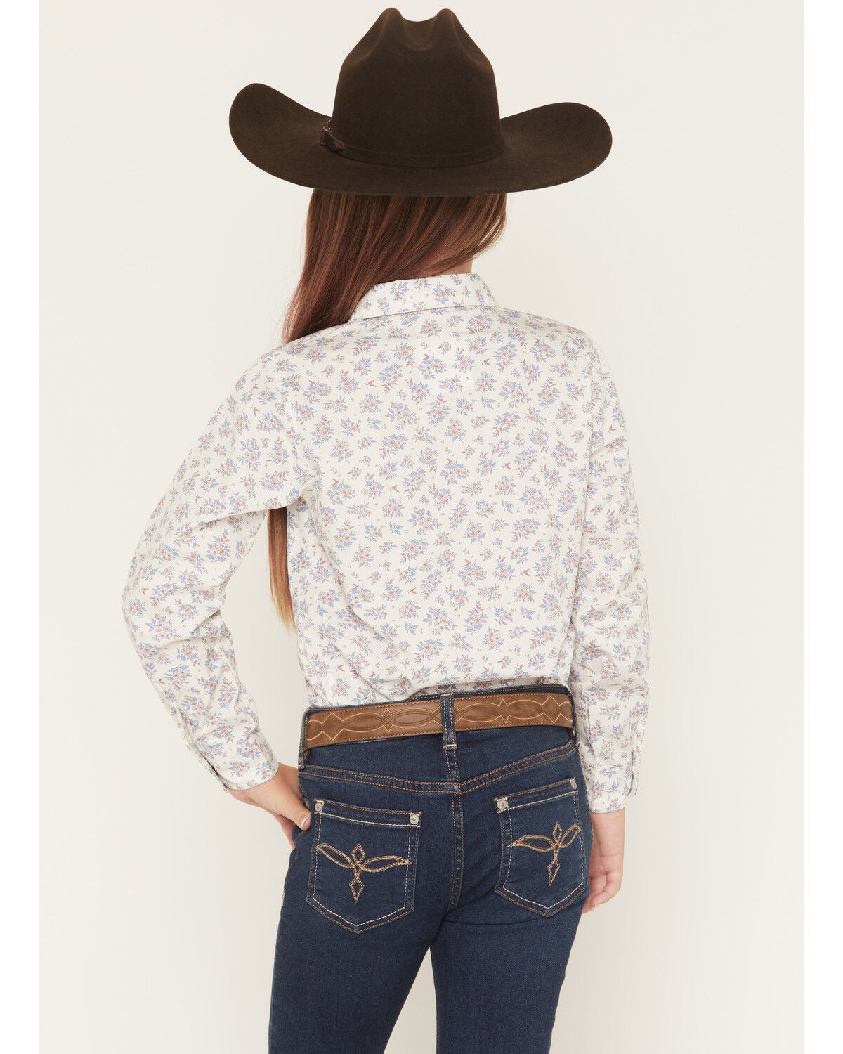 Image #4 - Ariat Girls' Floral Print Long Sleeve Snap Western Shirt, White, hi-res