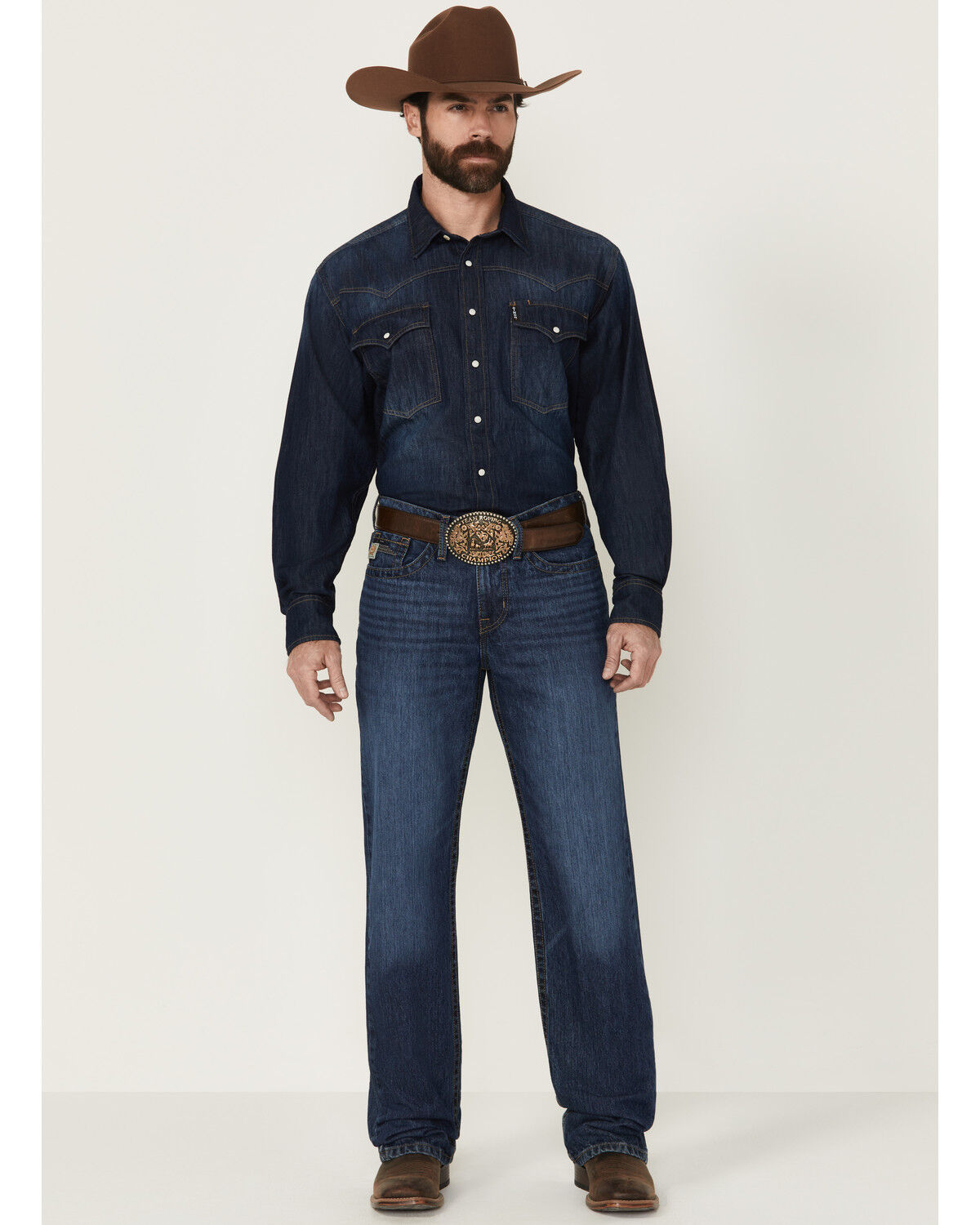 Image #1 - Cinch Men's Grant Medium Wash Relaxed Bootcut Rigid Denim Jeans, Indigo, hi-res