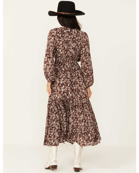 Image #4 - Revel Women's Floral Print Long Sleeve Midi Dress , Taupe, hi-res