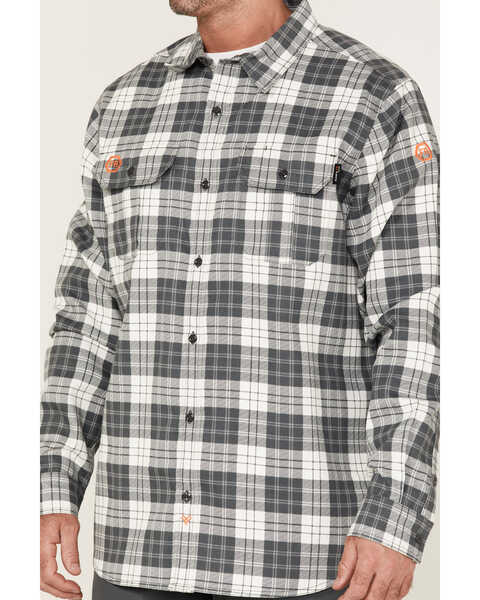 Image #3 - Hawx Men's FR Plaid Print Long Sleeve Button Down Work Shirt , Grey, hi-res