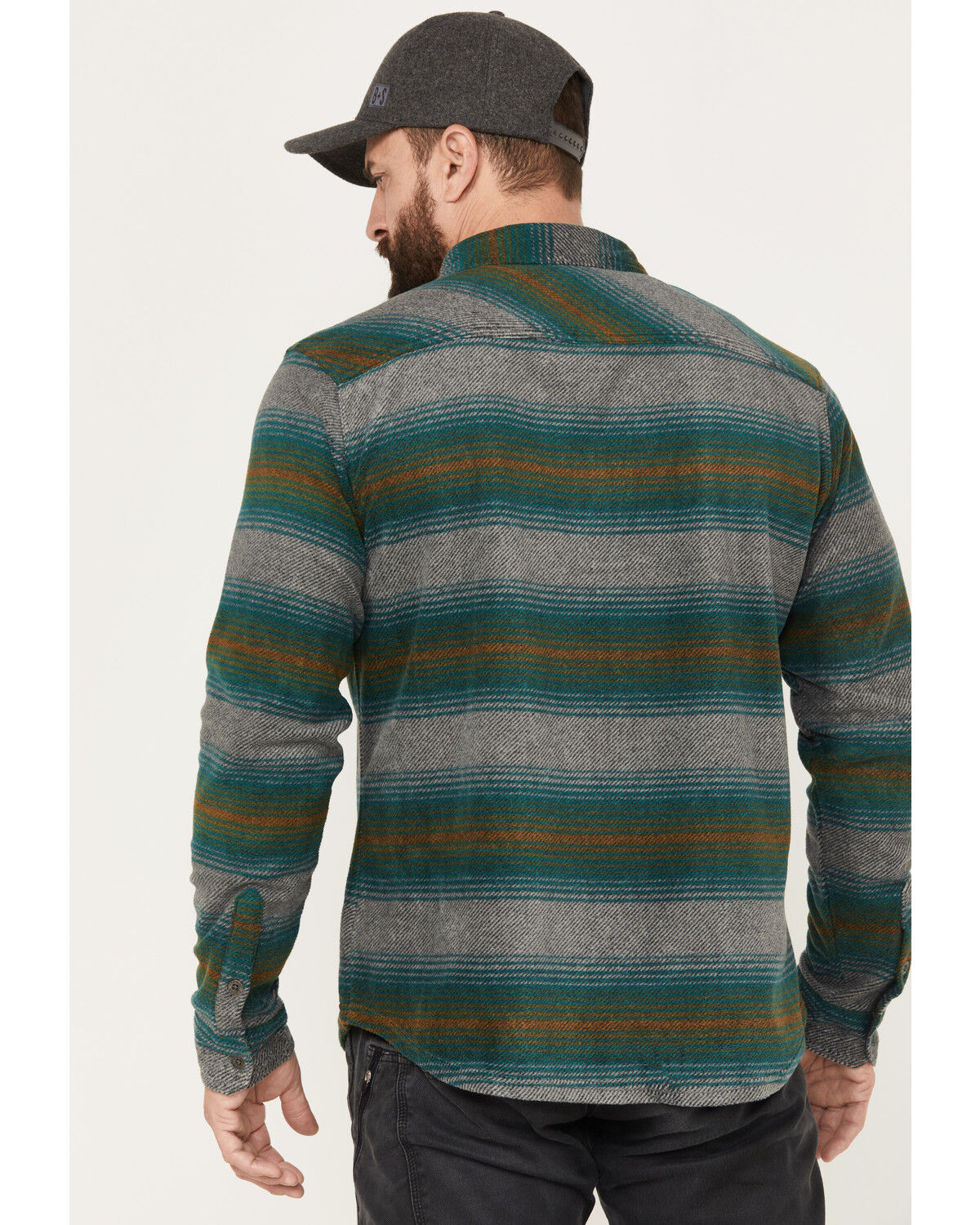Image #4 - Dakota Grizzly Men's Bowie Button Down Long Sleeve Striped Western Fleece Shirt, Green, hi-res