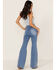 Image #3 - Flying Tomato Women's Light Wash High Rise Seamed Flare Jeans, Blue, hi-res