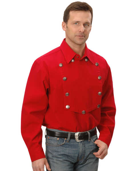 Rangewear by Scully Men's Solid Frontier Engineer Long Sleeve Western Bib Shirt, Red, hi-res