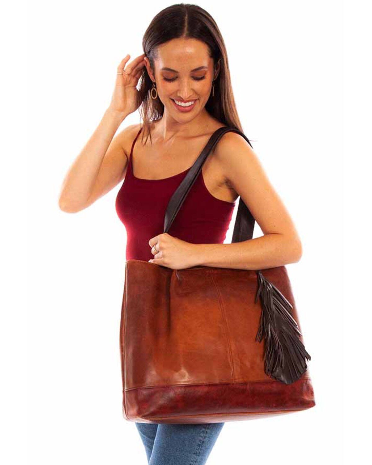 Scully Women's Leather Tote, Cognac, hi-res