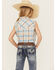 Image #4 - Ely Walker Girls' Plaid Print Sleeveless Snap Western Shirt, Blue, hi-res