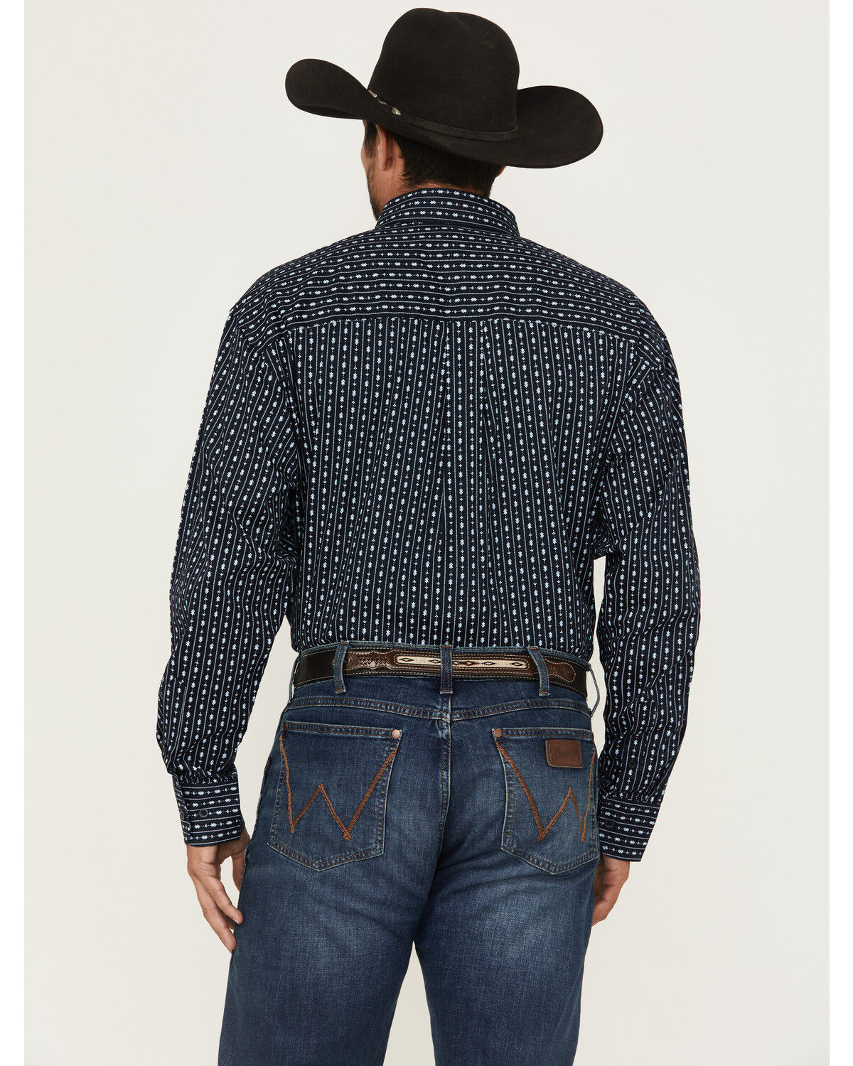 Image #4 - George Strait by Wrangler Men's Floral Striped Print Long Sleeve Button-Down Stretch Western Shirt - Tall, Blue, hi-res
