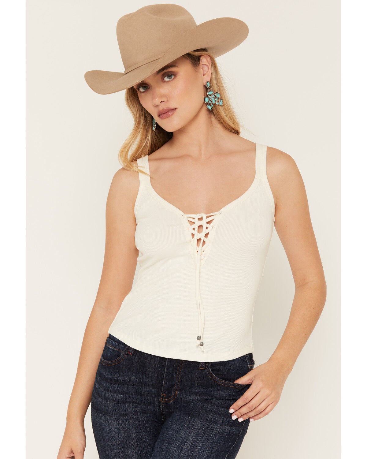 Idyllwind Women's Cora Lace-Up Sleeveless Tank Top, Cream, hi-res