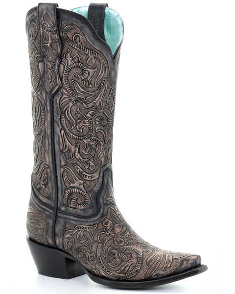 Image #1 - Corral Women's Hand Tooled Western Boots - Snip Toe, , hi-res